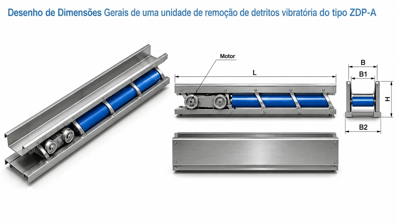 Desenho dimensional geral da unidade de remoção de detritos vibratória tipo ZDP-A