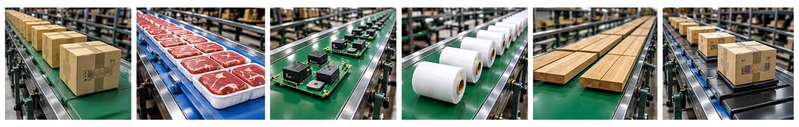 Correias de PVC em aplicações de embalagem/logística, alimentício, eletrônicos e marcenaria