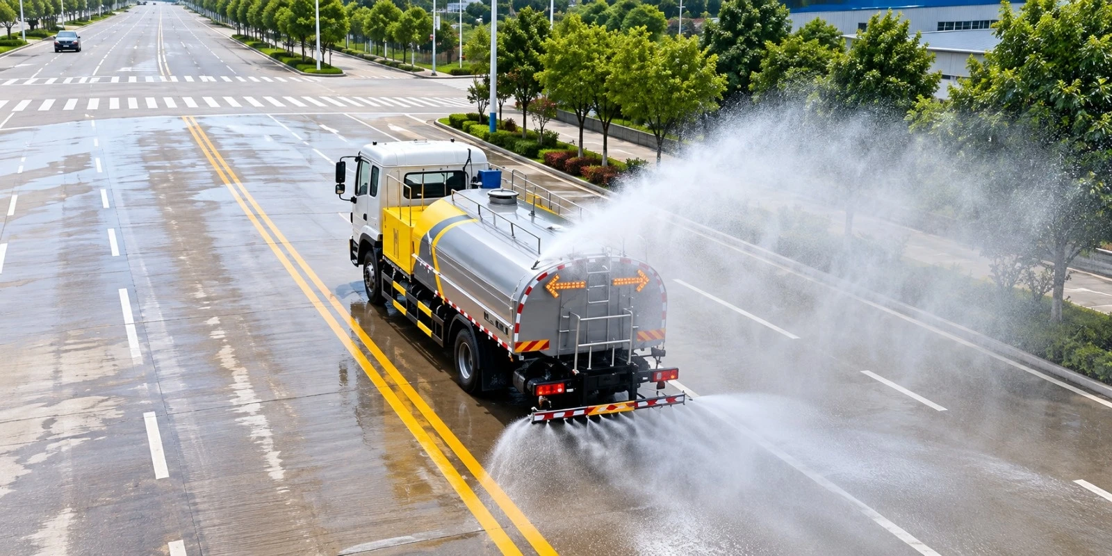 Caminhão de manutenção viária New Energy em operação de lavagem