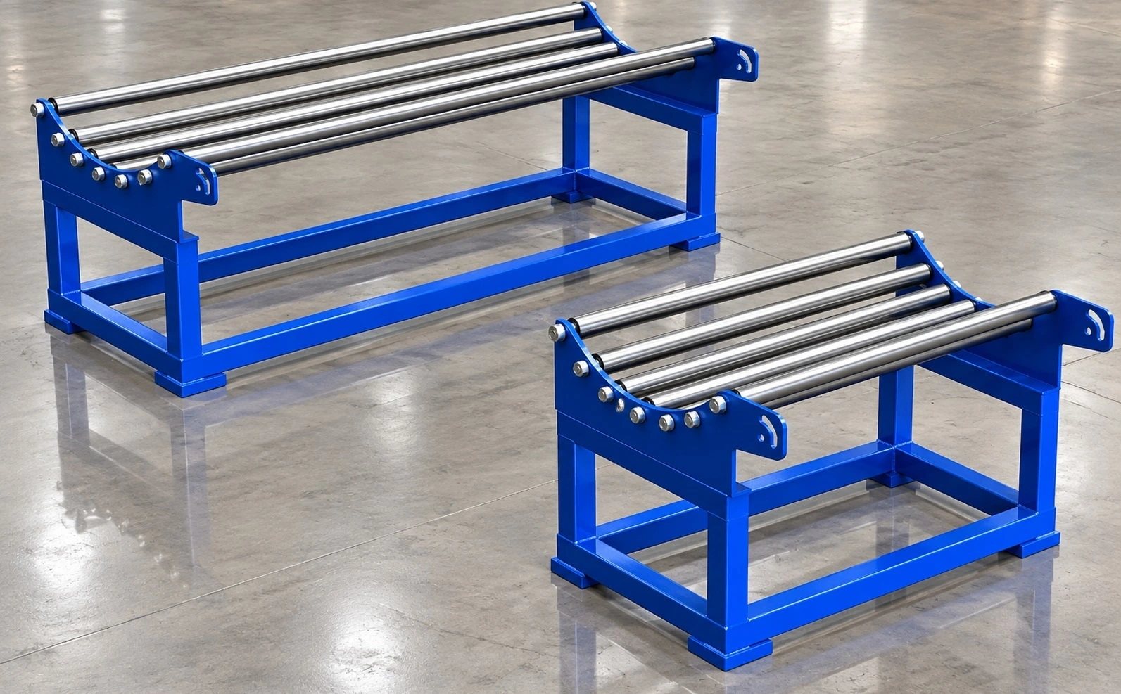 Rack com roletes para rolos de correia, em dois tamanhos