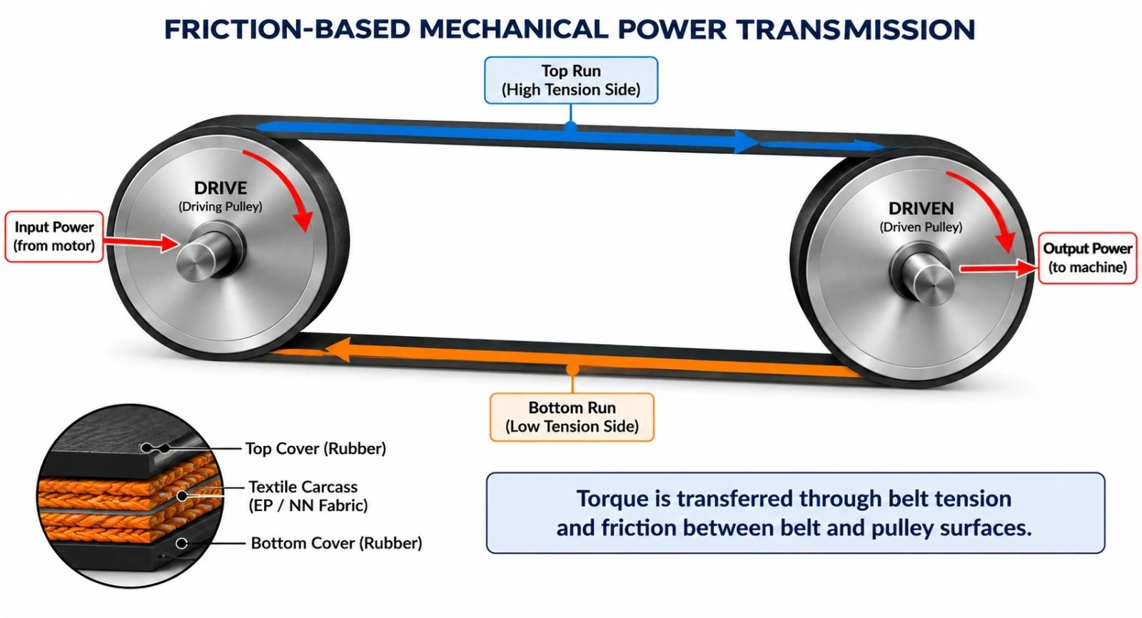 Diagrama de transmissão mecânica de potência por atrito