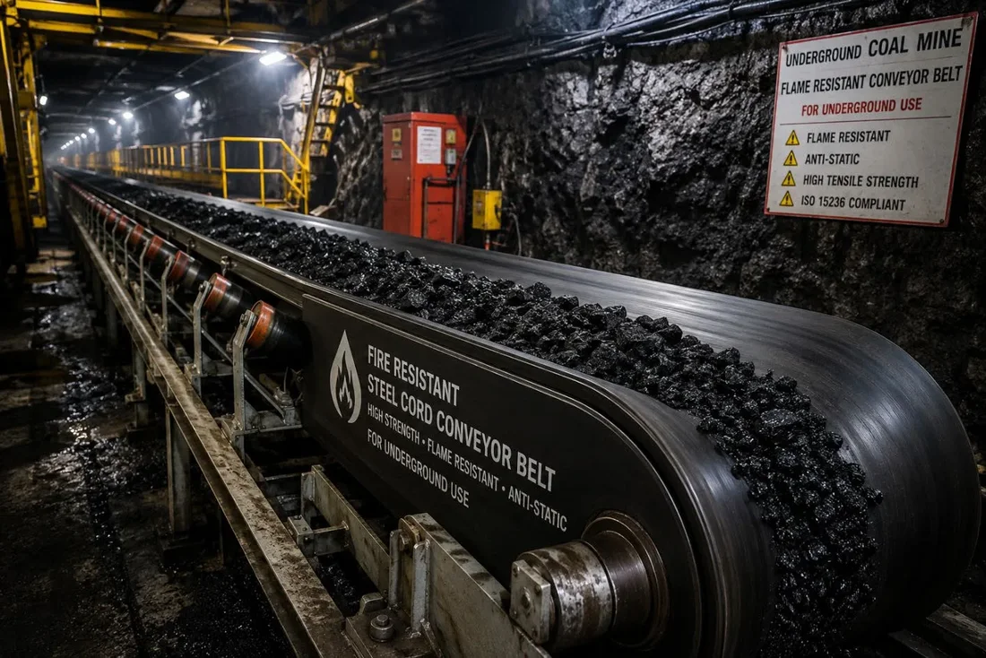 Correia transportadora de cabo de aço resistente ao fogo em mineração subterrânea