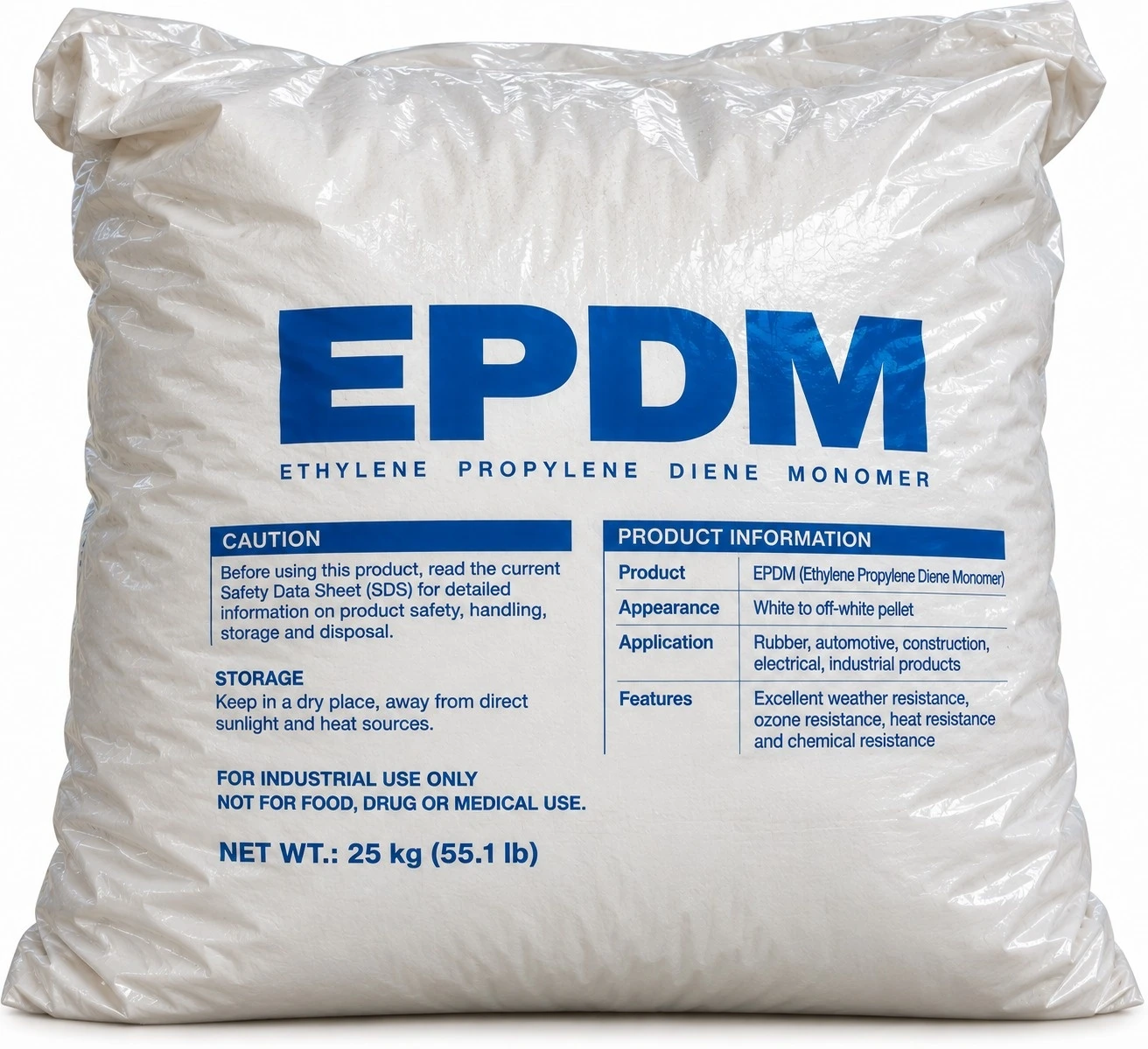 Saco de matéria-prima EPDM (Ethylene Propylene Diene Monomer) de 25 kg