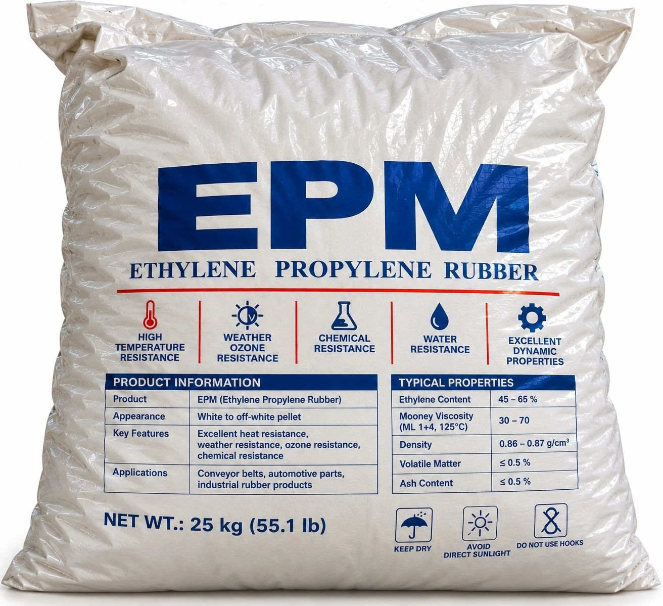 Saco de matéria-prima EPM (Ethylene Propylene Rubber) de 25 kg