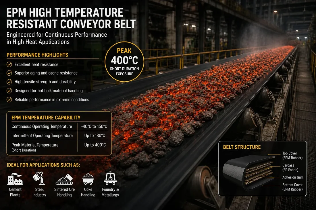 Correia transportadora EPM resistente a alta temperatura, até 400°C