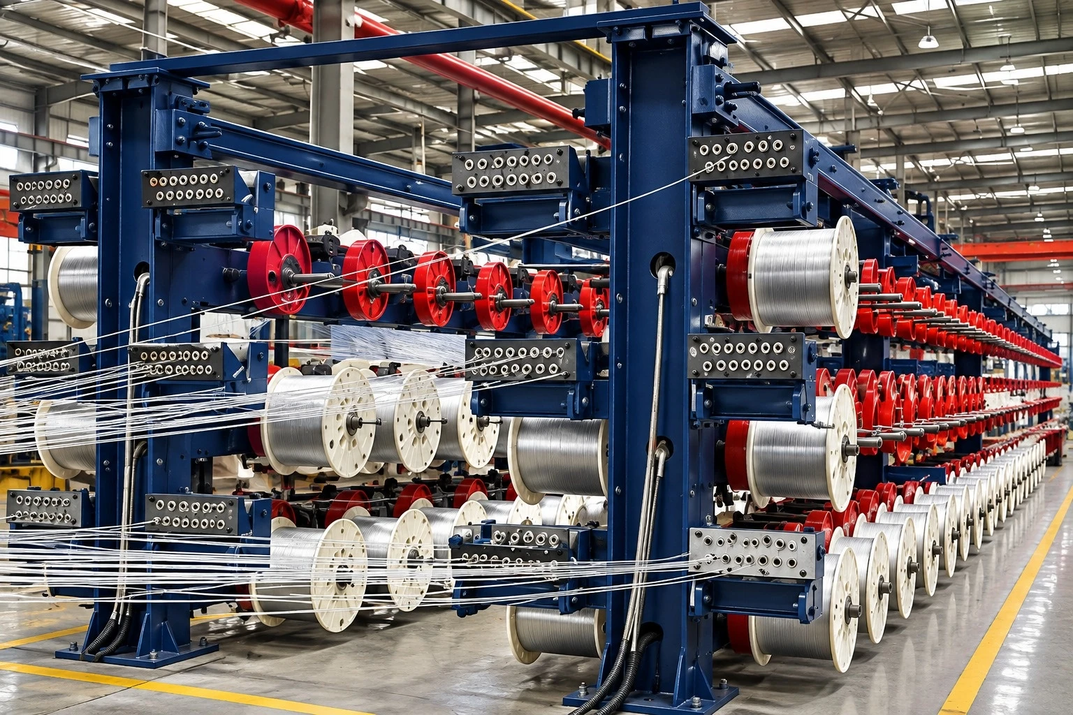 Máquina de bobinamento de cabos de aço em linha de fabricação de correias
