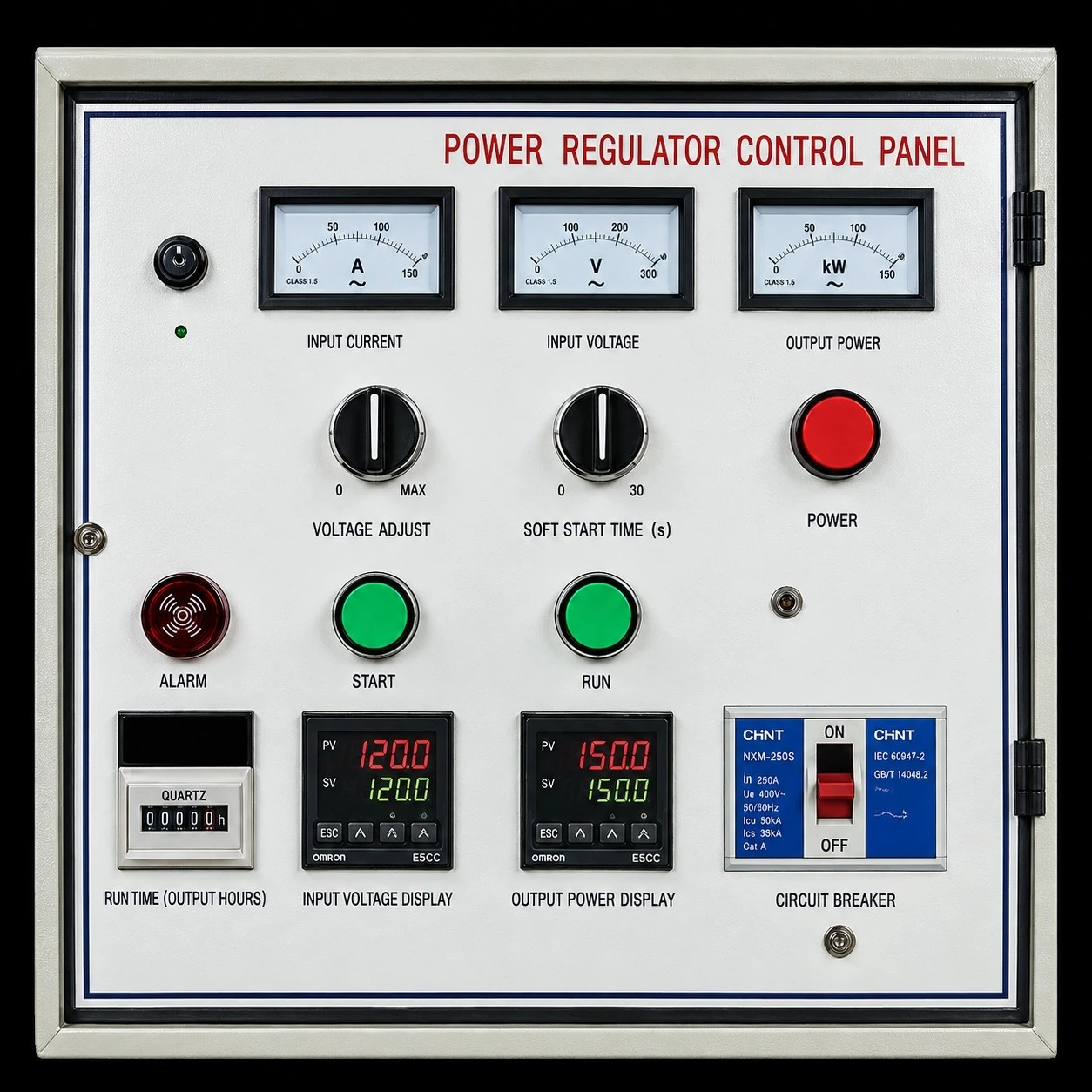 Painel de controle regulador de potência